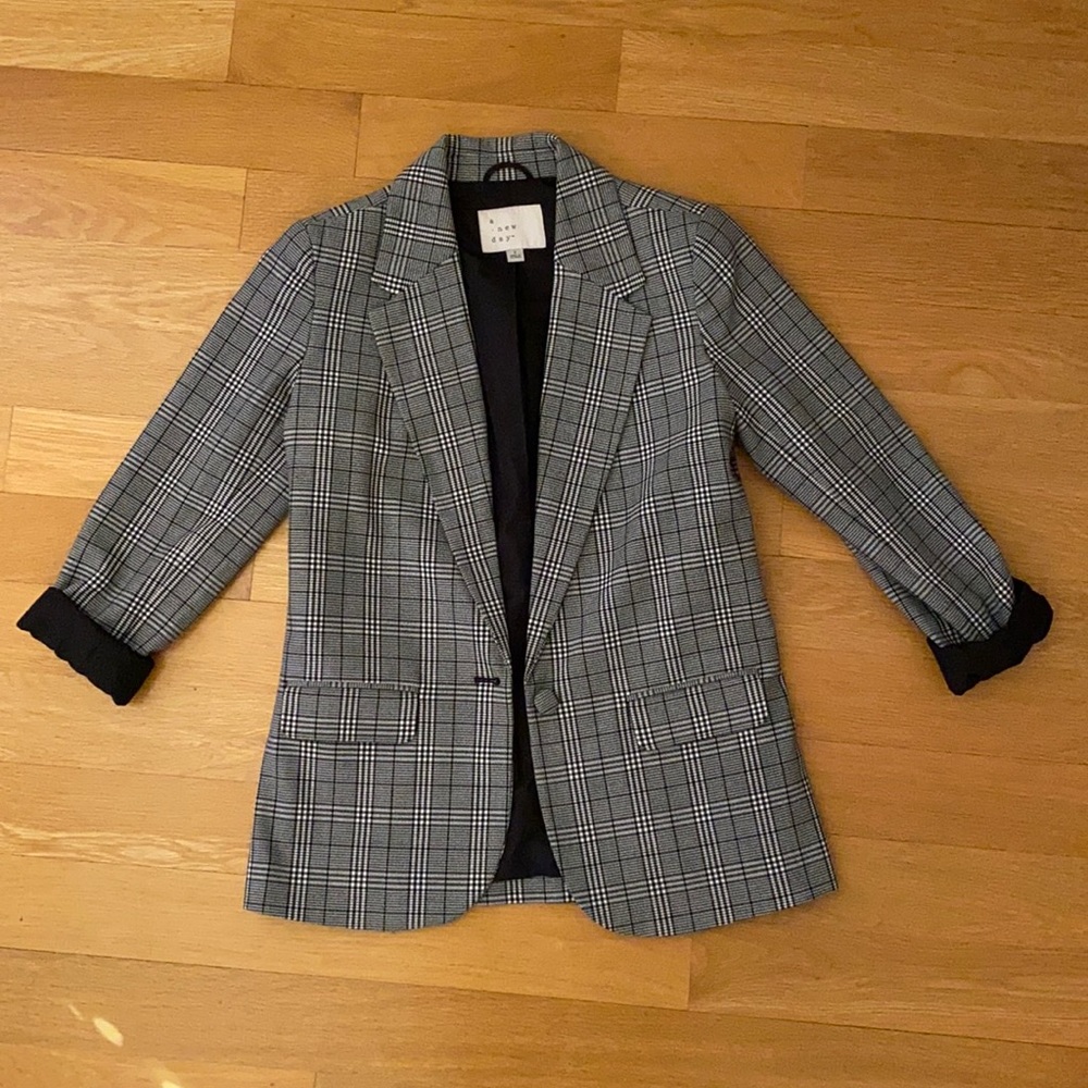 Checked Blazer Jacket - Gray Plaid